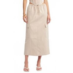 Open Edit Drawcord Maxi Utility Cargo Skirt Tan Beige NWT XS